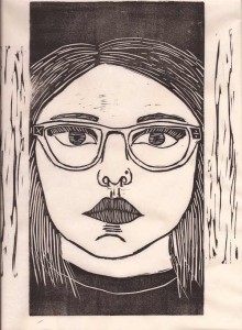 'Self-Portrait' by Alexandria Allen, lino-block print