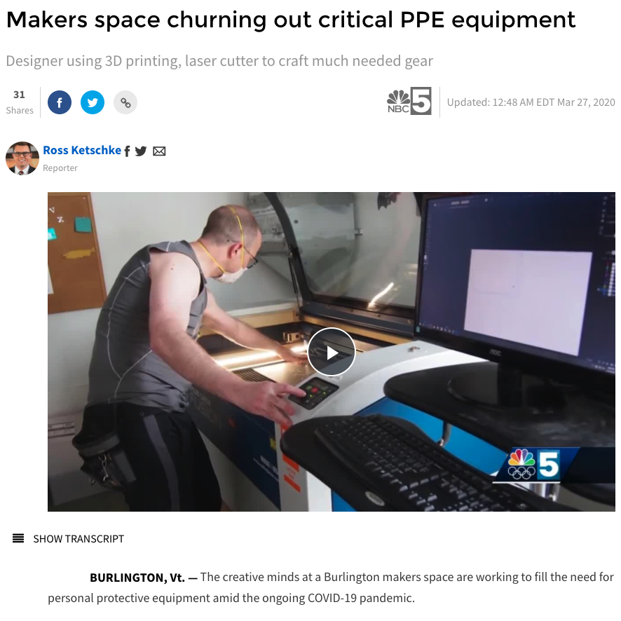 MyNBC5: Makers space churning out critical PPE equipment